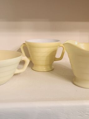 Vintage Style Yellow Ceramic Coffee & Tea Creamer and Sugar Set